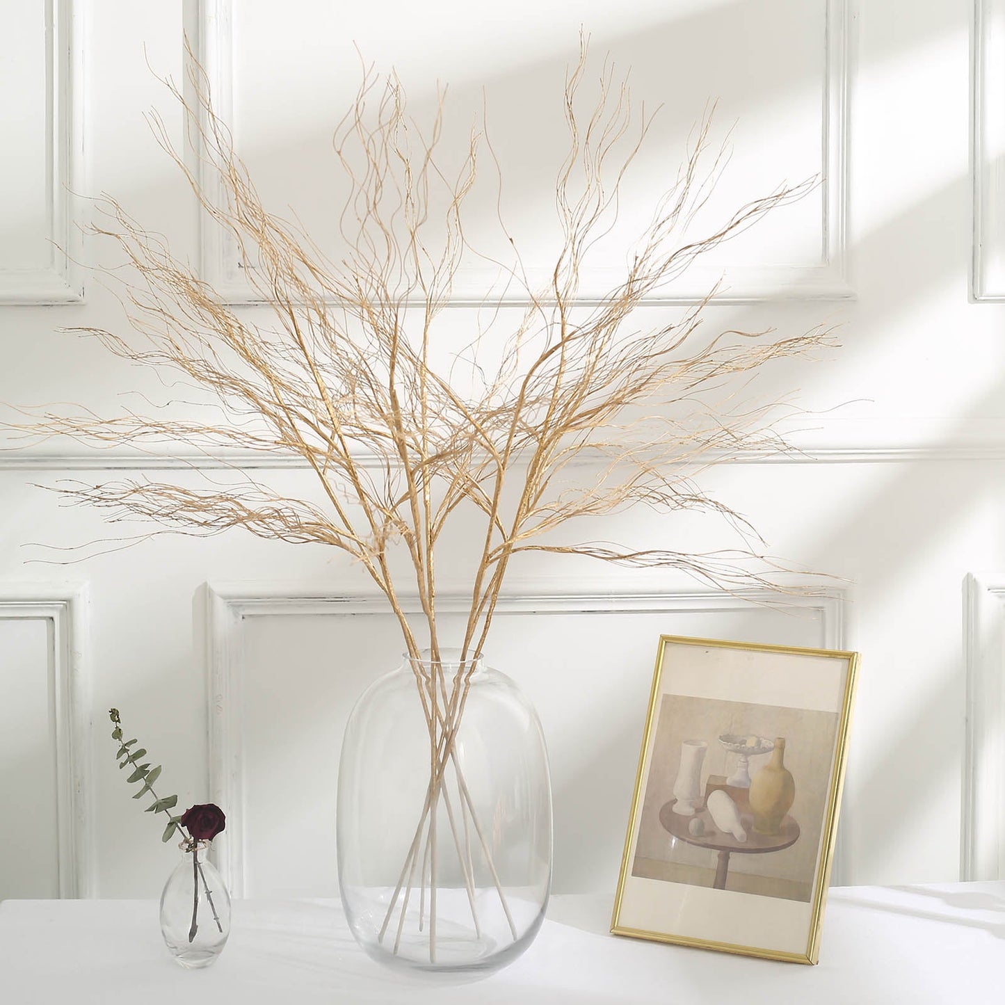 4 Pack Metallic Gold Artificial DIY Long Stem Twig Vase Fillers, Bendable Craft Curly Branch Willow Sprays 39"