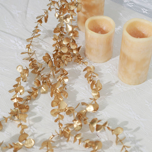 Metallic Gold Artificial Eucalyptus Leaf Garland, Faux Vine 4ft