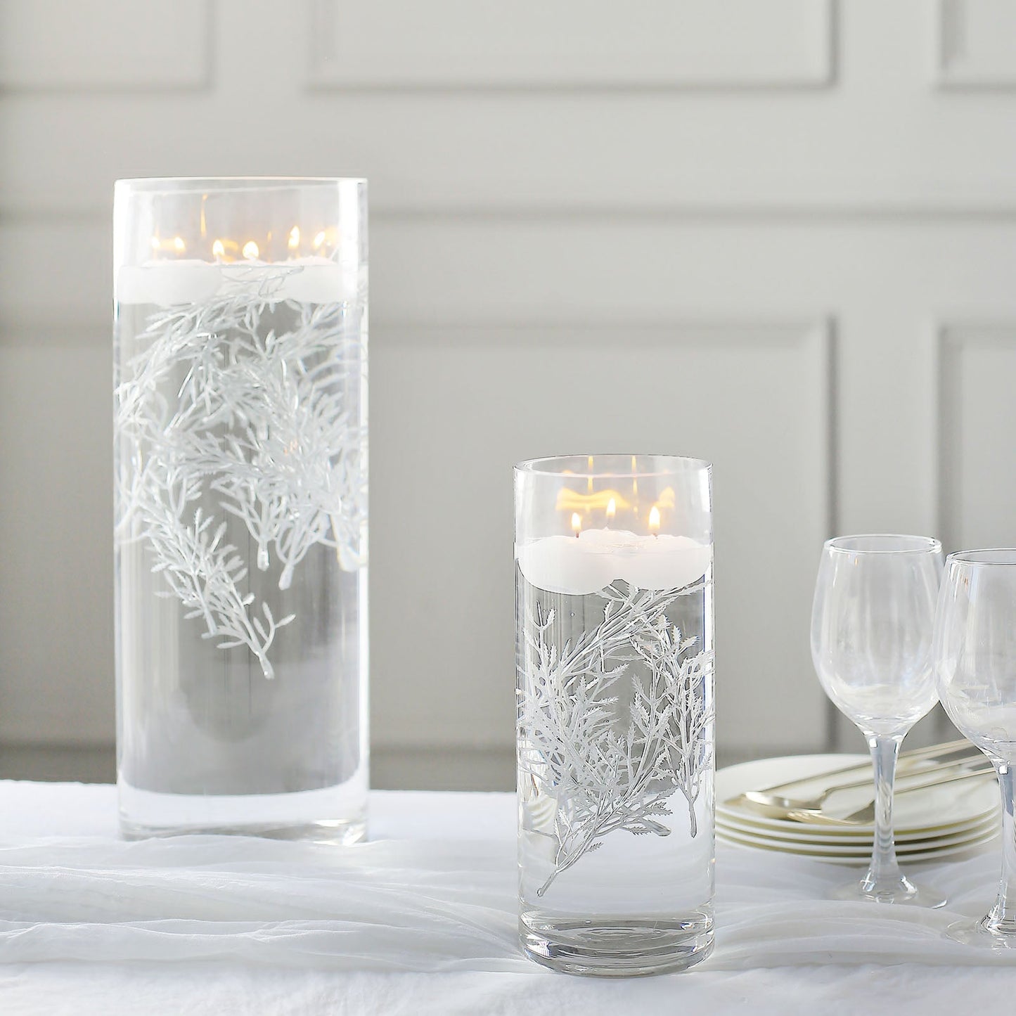 25 Pack Mini Metallic Silver Artificial Fern Leaf Branch Stems, Flower Vase Filler For Floating Candle Centerpieces 6"