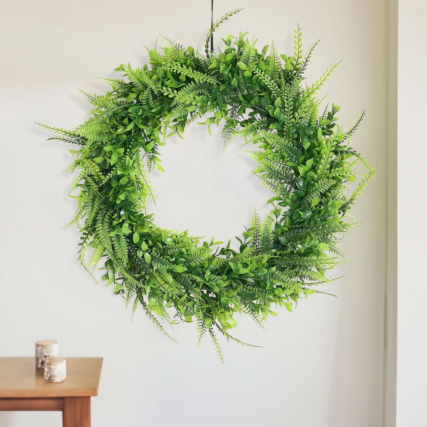 2 Pack Green Artificial Lifelike Boxwood Fern Mix Spring Wreaths 22"