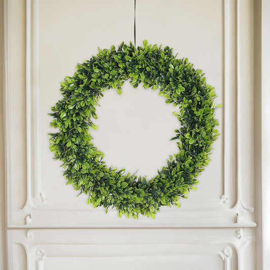 2 Pack Green Artificial Lifelike Boxwood Leaf Spring Wreaths 21"