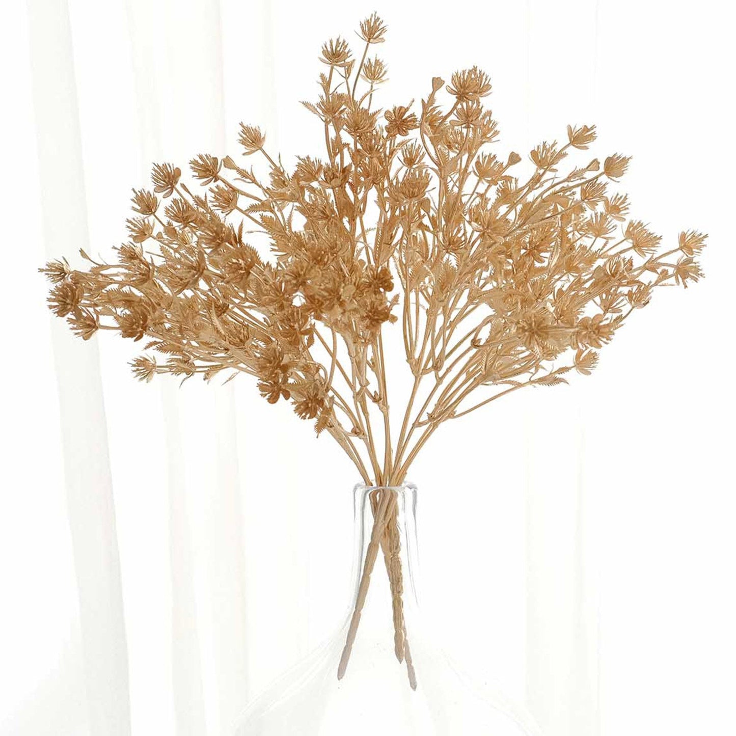 4 Pack Metallic Gold Artificial Baby's Breath Flower Bouquet, Decorative Gypsophila Floral Bushes Sprays - 13"
