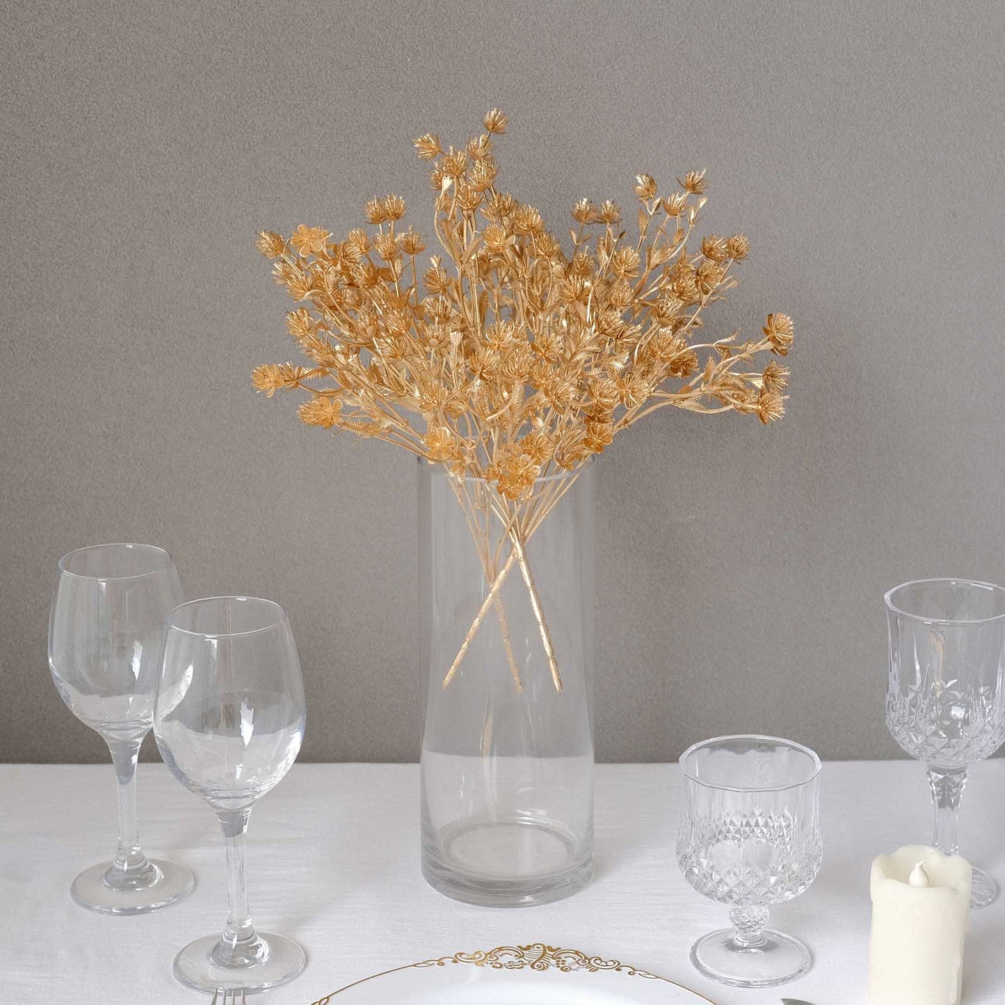 4 Pack Metallic Gold Artificial Baby's Breath Flower Bouquet, Decorative Gypsophila Floral Bushes Sprays - 13"