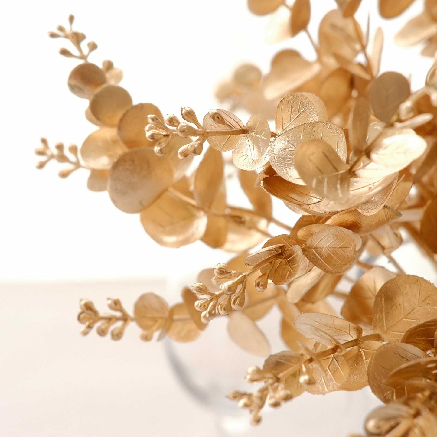 4 Pack Metallic Gold Artificial Eucalyptus Leaves Bushes, Faux Spray Plant Vase Fillers Floral Decor - 12"