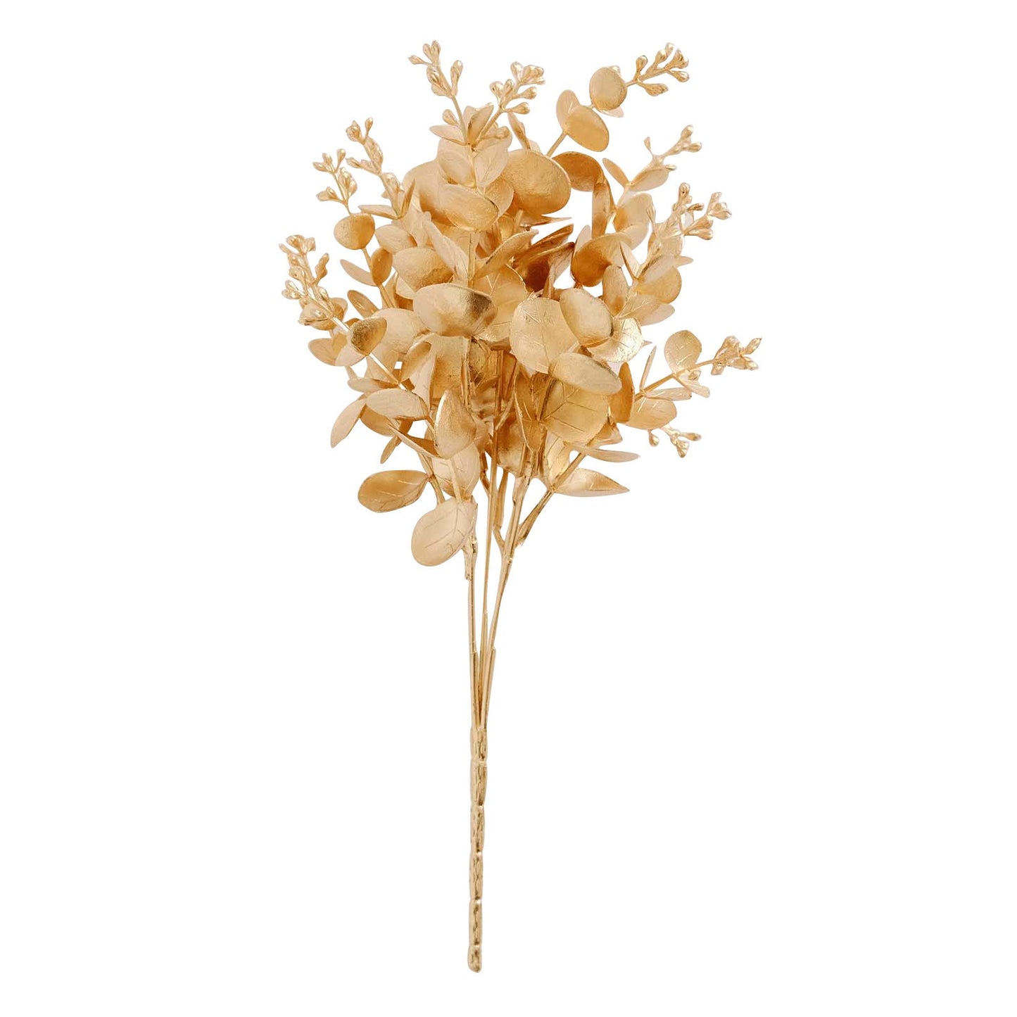 4 Pack Metallic Gold Artificial Eucalyptus Leaves Bushes, Faux Spray Plant Vase Fillers Floral Decor - 12"