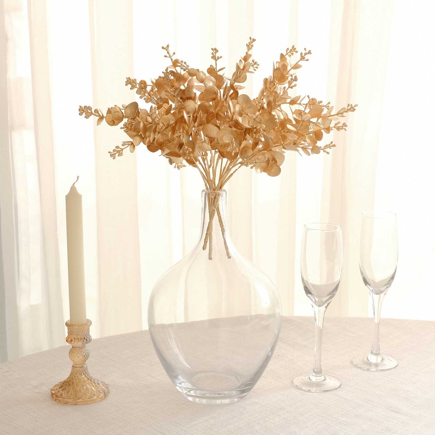 4 Pack Metallic Gold Artificial Eucalyptus Leaves Bushes, Faux Spray Plant Vase Fillers Floral Decor - 12"