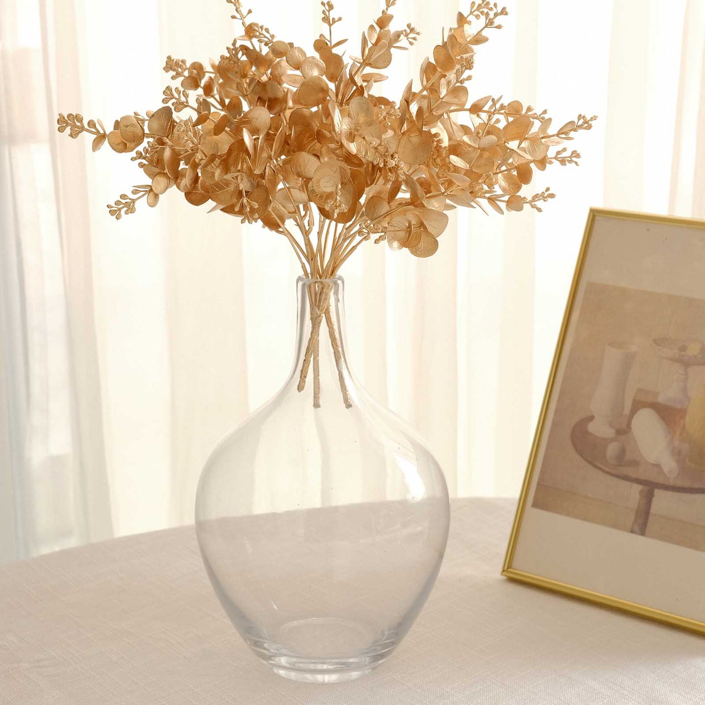 4 Pack Metallic Gold Artificial Eucalyptus Leaves Bushes, Faux Spray Plant Vase Fillers Floral Decor - 12"