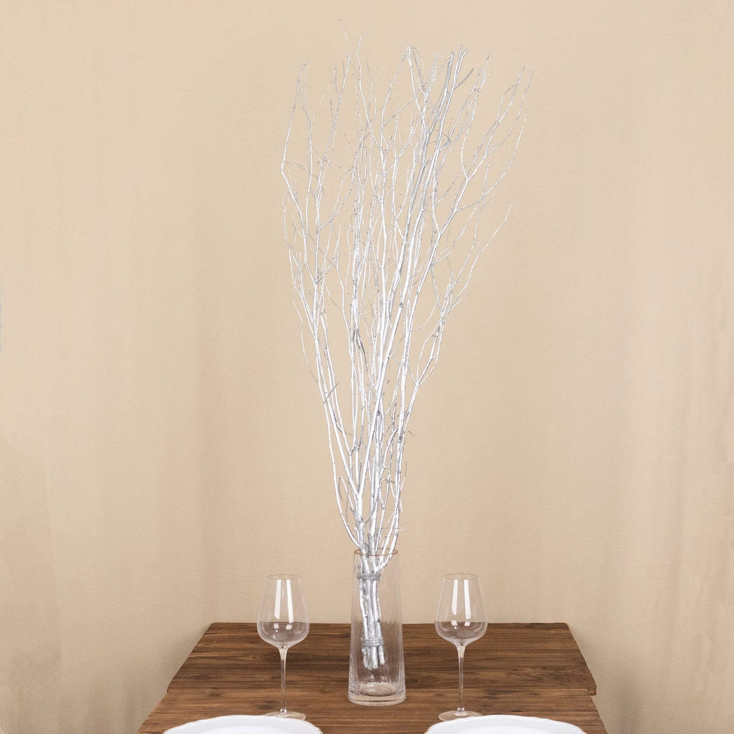 6 Pack Metallic Silver Decorative Birch Tree Branches, Extra Long Natural Dried Willow Twigs Sticks Vase Fillers - 46"