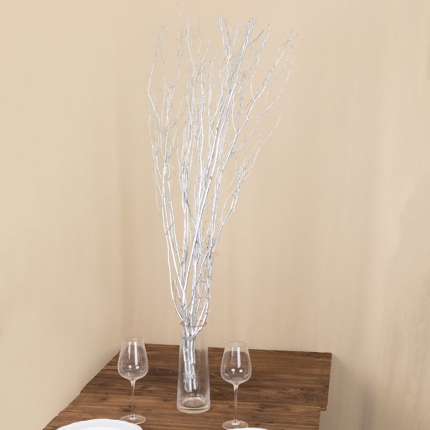 6 Pack Metallic Silver Decorative Birch Tree Branches, Extra Long Natural Dried Willow Twigs Sticks Vase Fillers - 46"