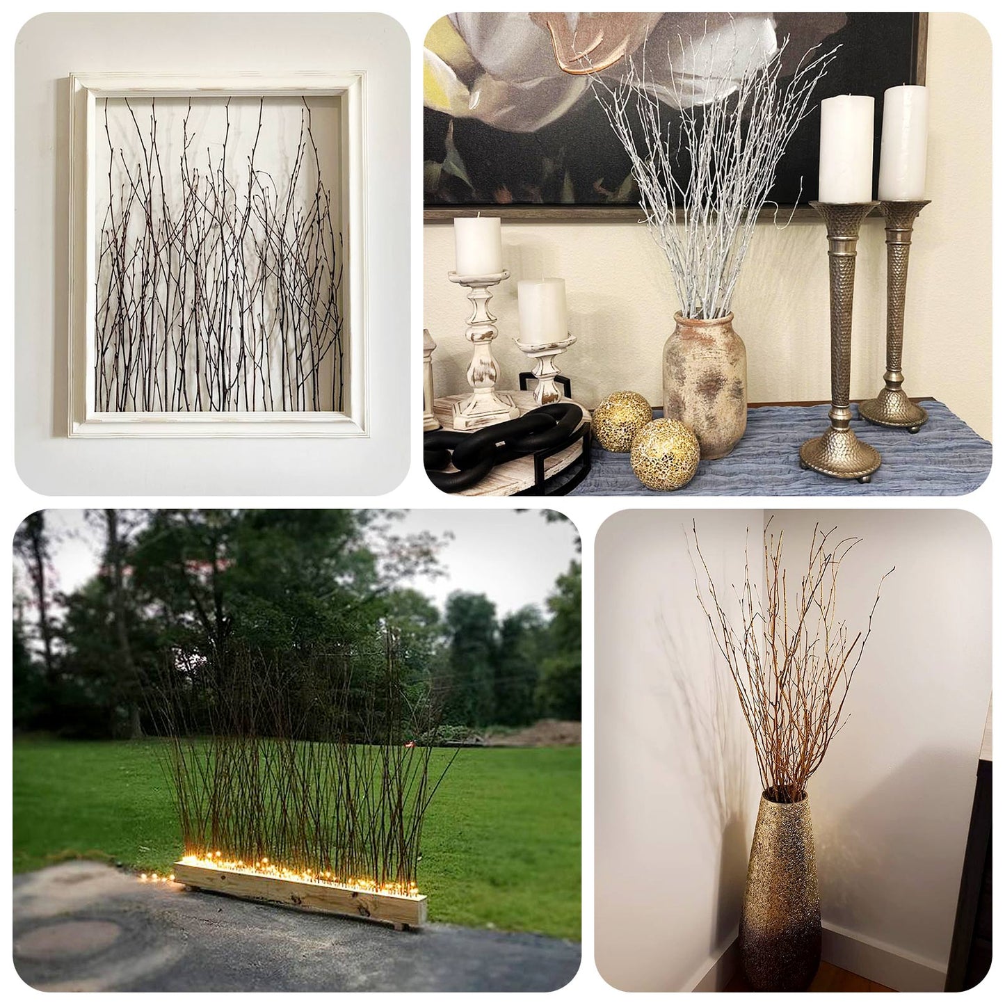 6 Pack White Decorative Birch Tree Branches, Extra Long Natural Dried Willow Twigs Sticks Vase Fillers - 46"