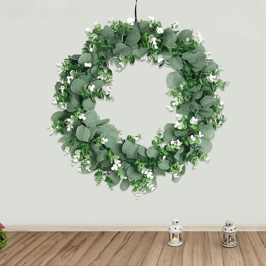 2 Pack White Tip Artificial Eucalyptus Genlisea Leaf Mix Wreaths 21"