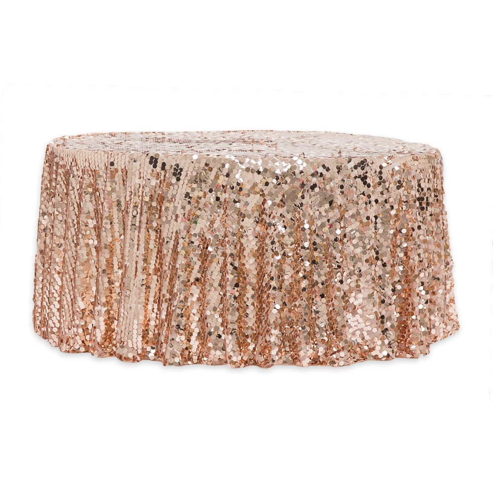 Large Payette Sequin 132" Round Tablecloth - Blush/Rose Gold