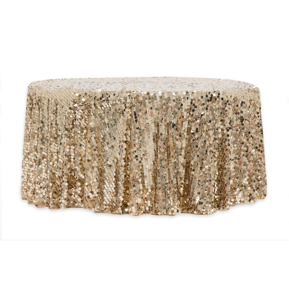 Large Payette Sequin 132" Round Tablecloth - Champagne