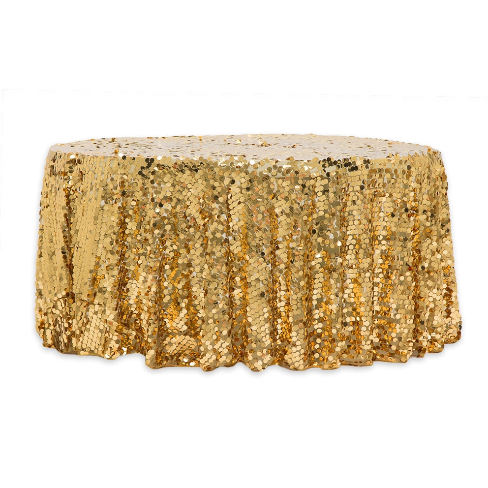 Large Payette Sequin 132" Round Tablecloth - Gold