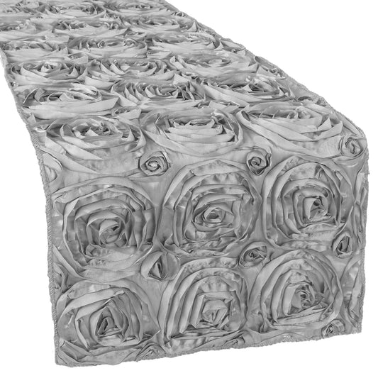 Wedding Rosette SATIN Table Runner - Silver