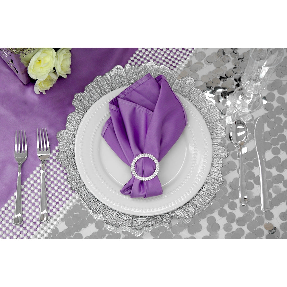 Large Payette Sequin 132" Round Tablecloth - Silver