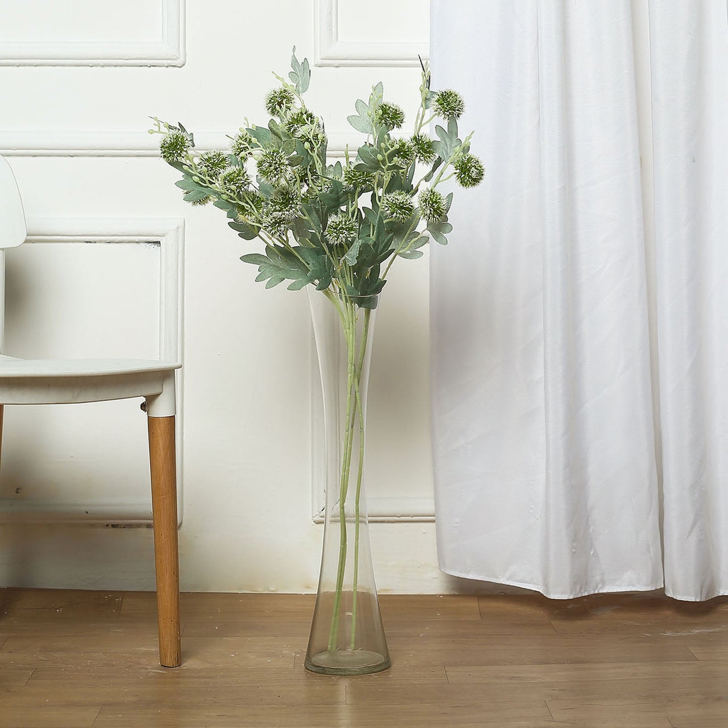 Artificial Globe Thistle Flower Spray, Faux Stem Floor Vase Decor 34" Tall