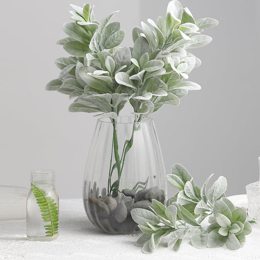 2 Stems Frosted Green Artificial Lambs Ear Leaf Indoor Plant 24" Tall
