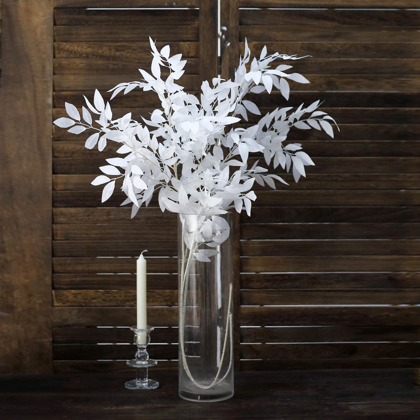 2 Bushes White Artificial Silk Plant Stem Vase Fillers, Faux Beech Leaf Branches 42" Tall