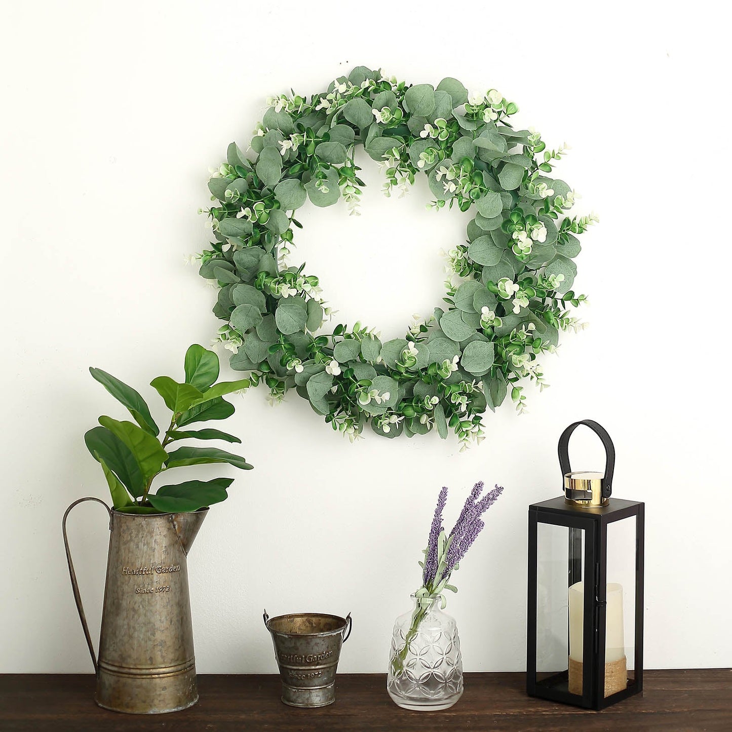 2 Pack White Tip Artificial Eucalyptus Genlisea Leaf Mix Wreaths 21"