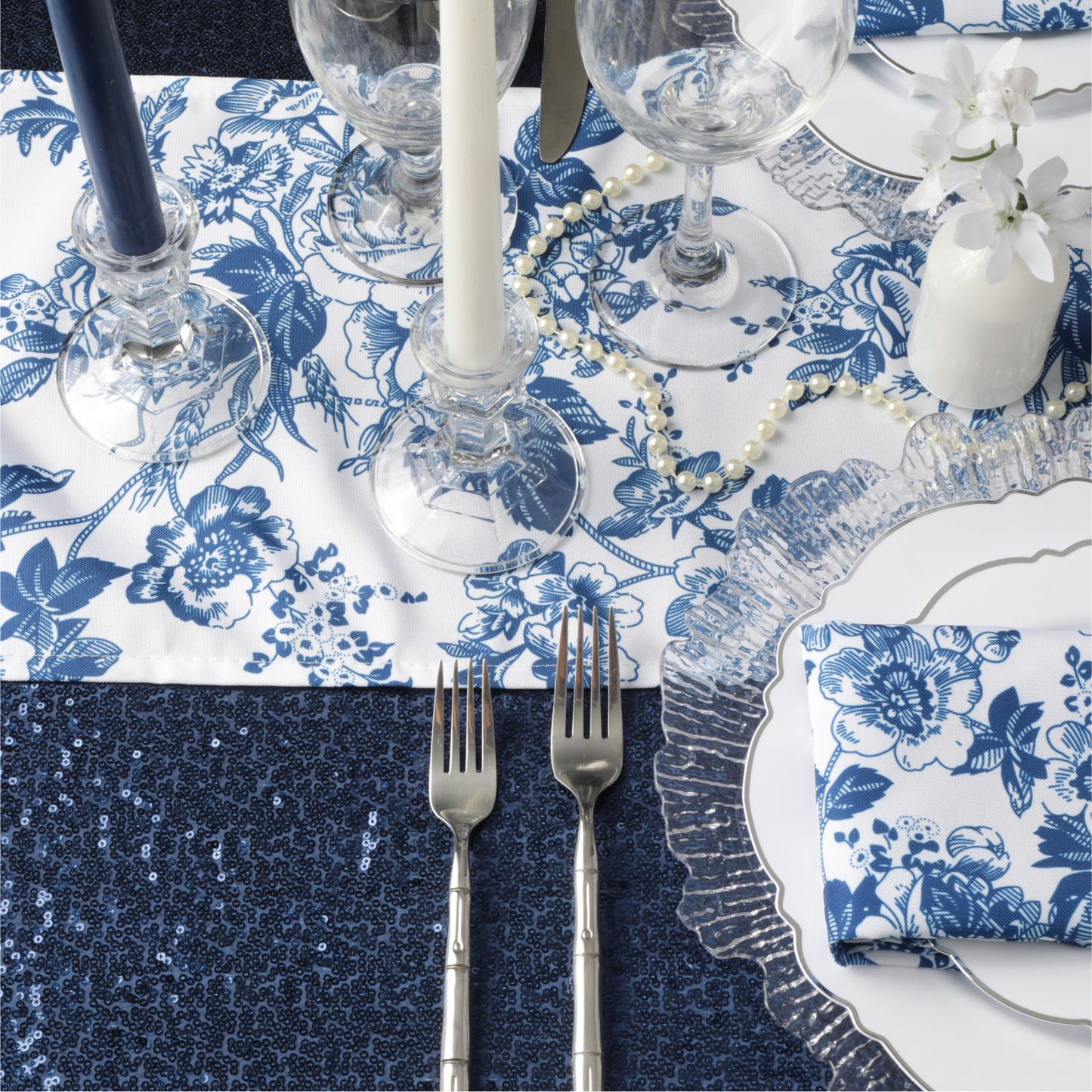 Glitz Sequin 90"x132" Rectangular Tablecloth - Navy Blue (New Tone)