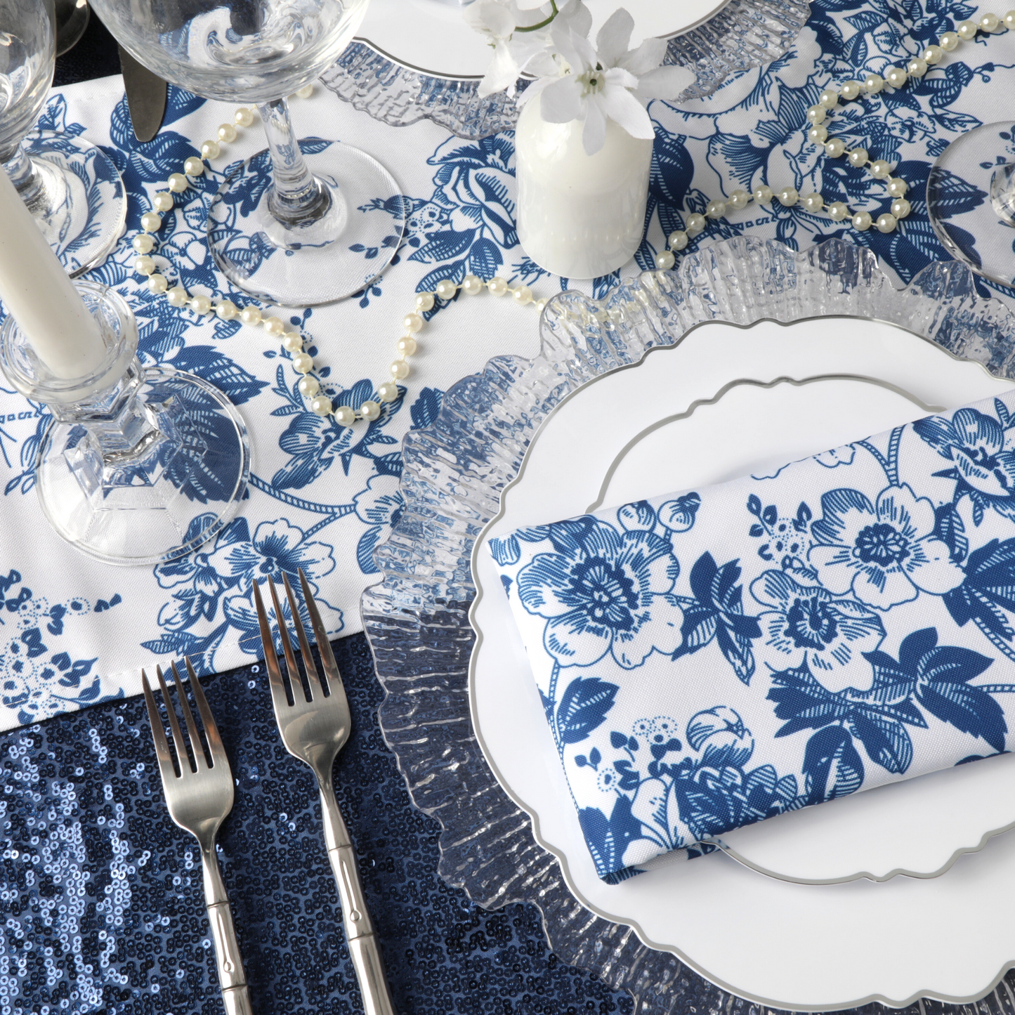 Glitz Sequin 90"x132" Rectangular Tablecloth - Navy Blue (New Tone)