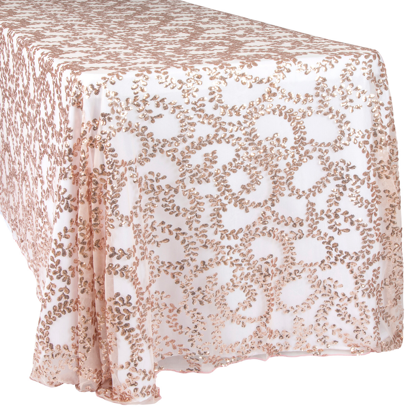 Sequin Vine Tablecloth Overlay 90"x156" Rectangle - Blush/Rose Gold