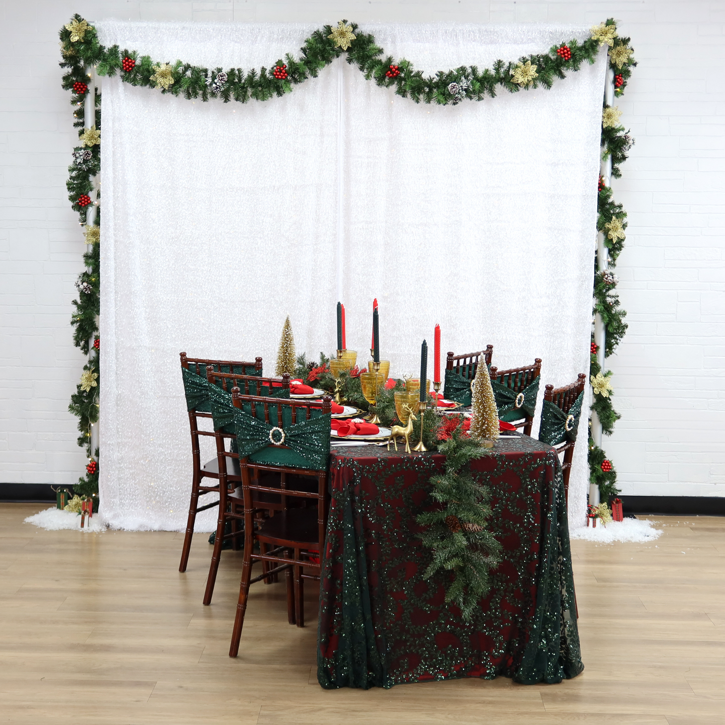 Sequin Vine Tablecloth Overlay 90"x132" Rectangle - Emerald Green