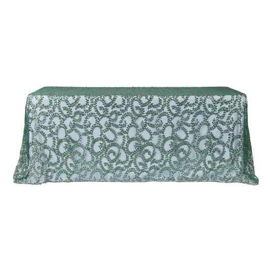 Sequin Vine Tablecloth Overlay 90"x132" Rectangle  - Emerald Green