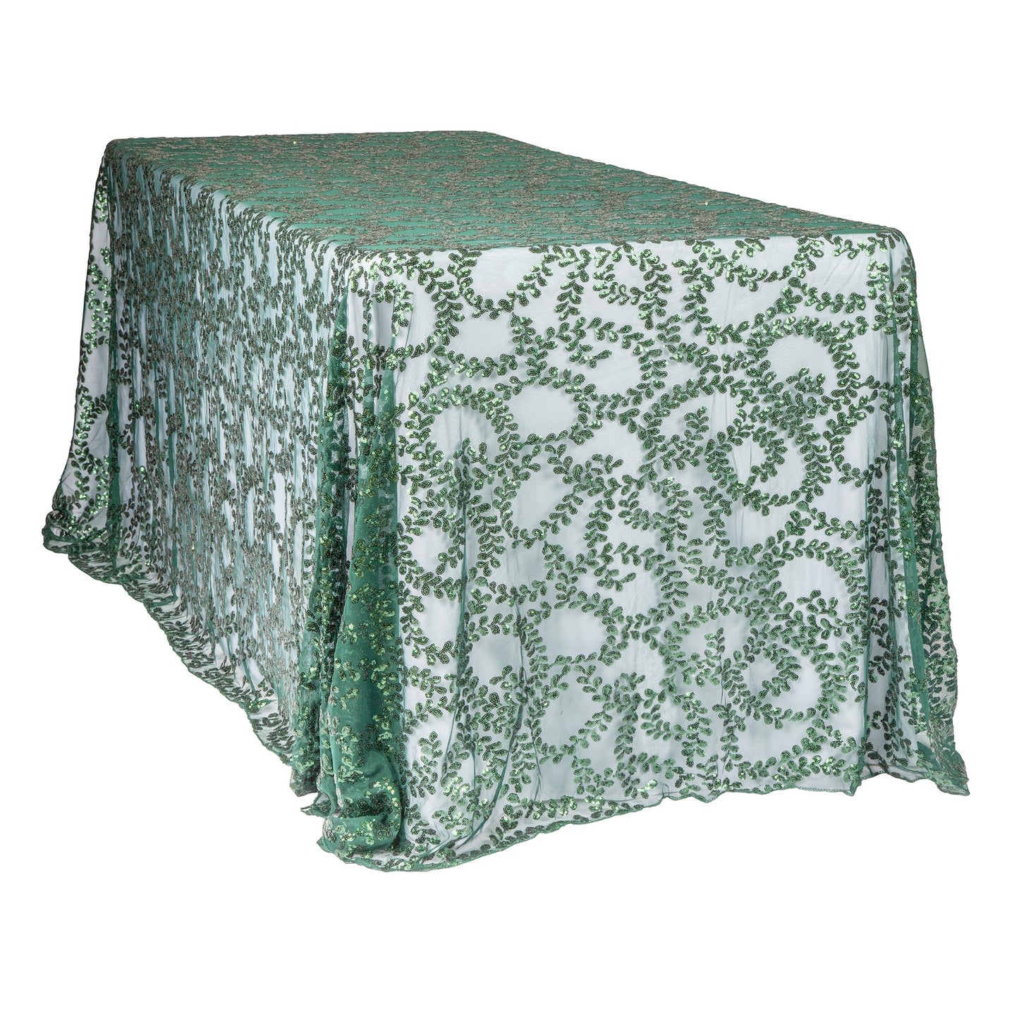 Sequin Vine Tablecloth Overlay 90"x132" Rectangle - Emerald Green