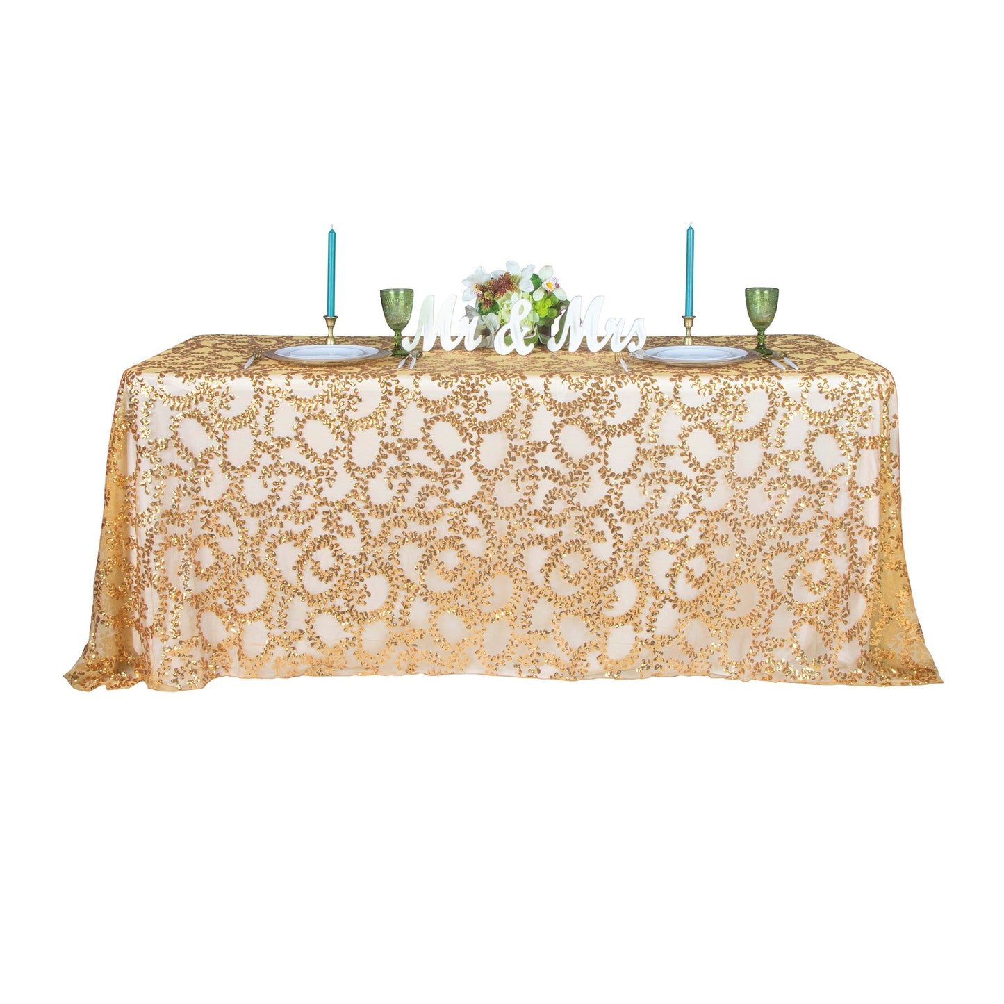 Sequin Vine Tablecloth Overlay 90"x156" Rectangle - Gold