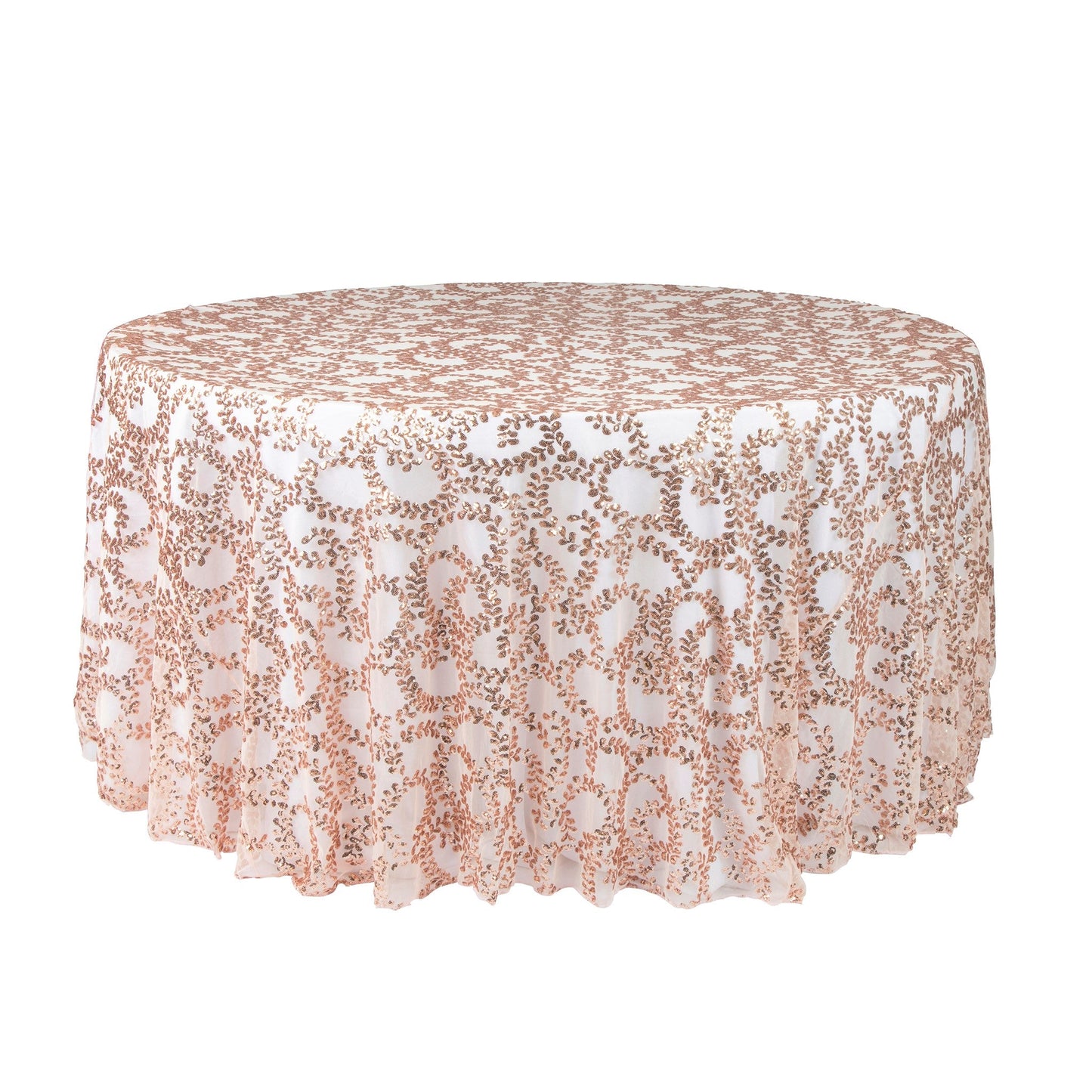 Sequin Vine Tablecloth Overlays 120" Round - Blush/Rose Gold