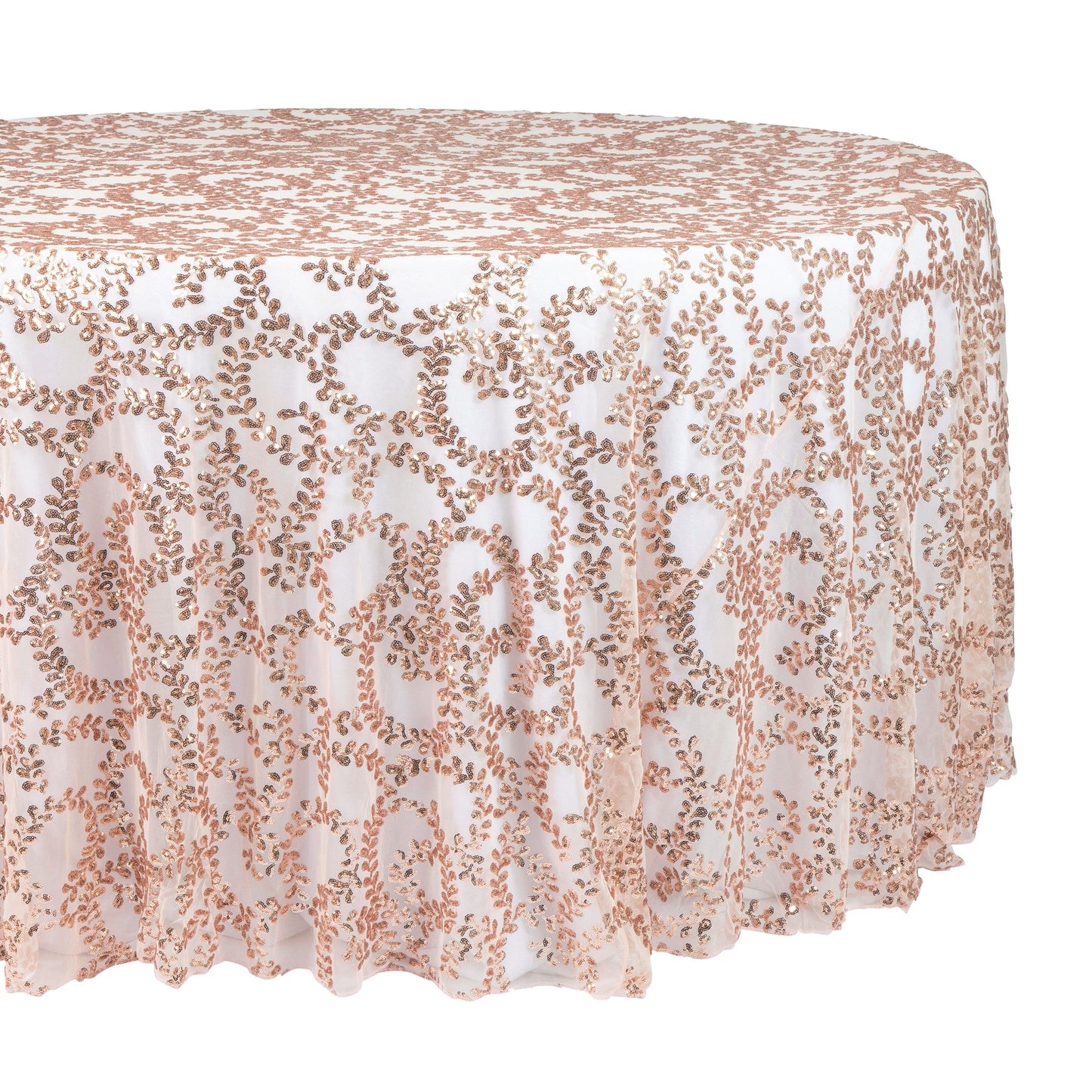 Sequin Vine Tablecloth Overlays 120" Round - Blush/Rose Gold