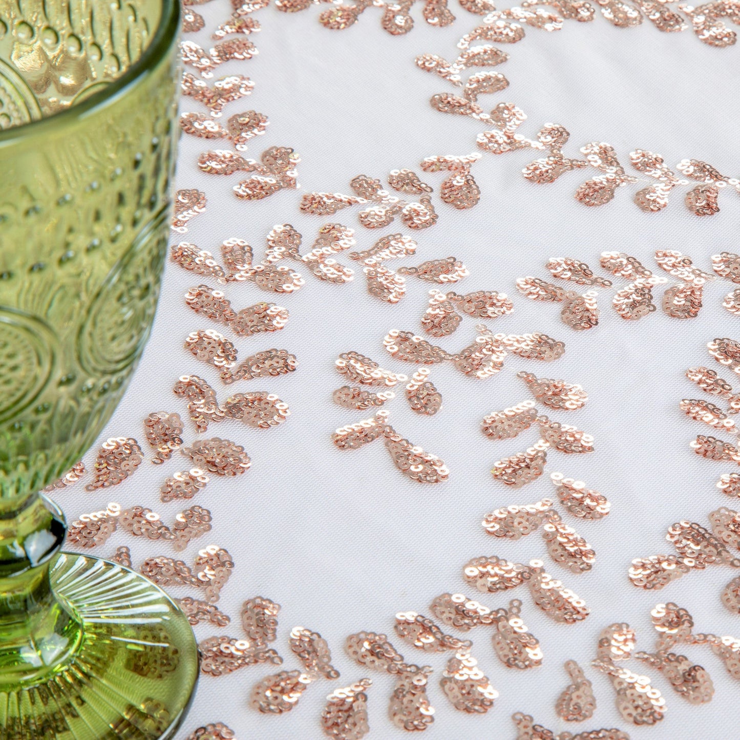 Sequin Vine Tablecloth Overlay 90"x156" Rectangle - Blush/Rose Gold