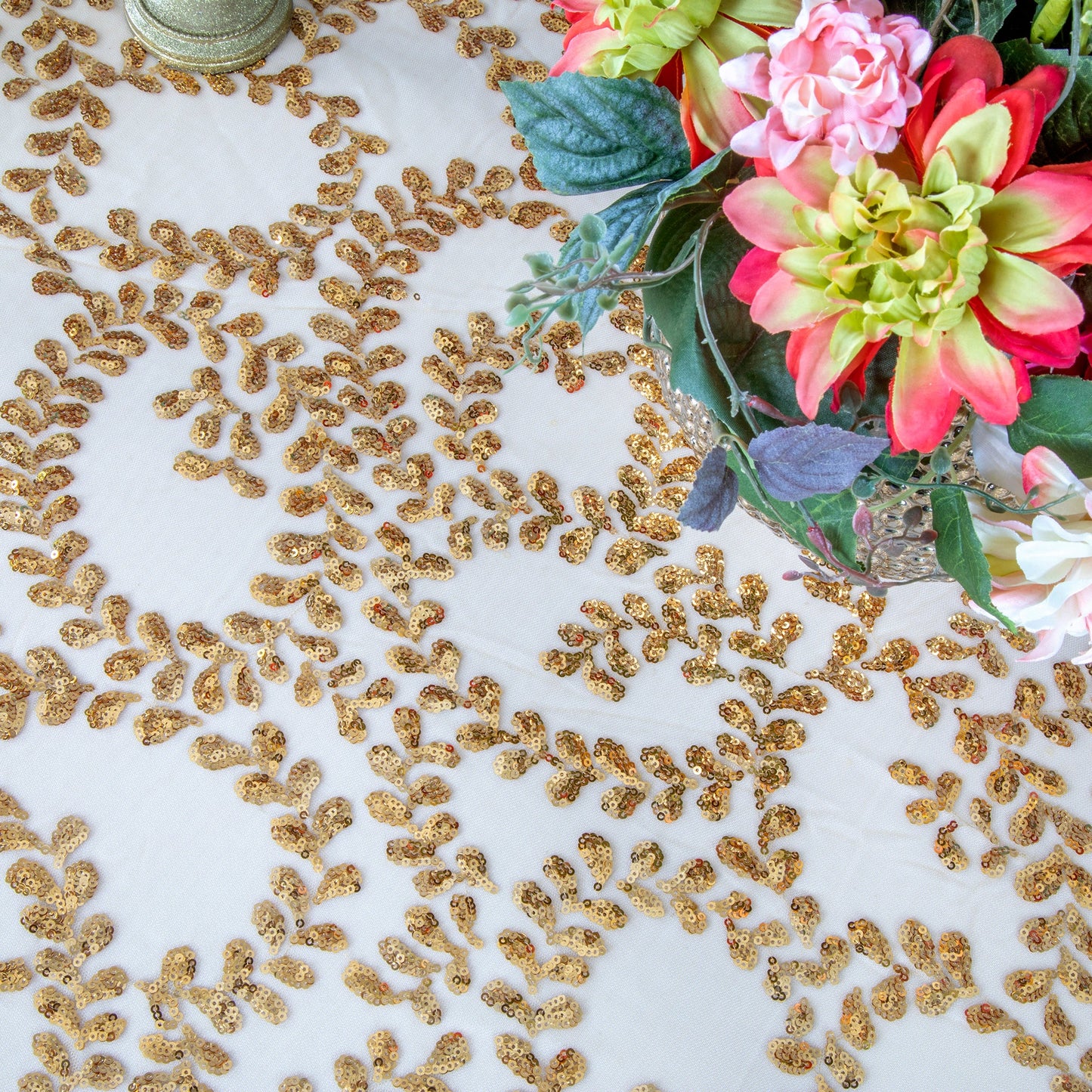 Sequin Vine Tablecloth Overlay 90"x156" Rectangle - Gold