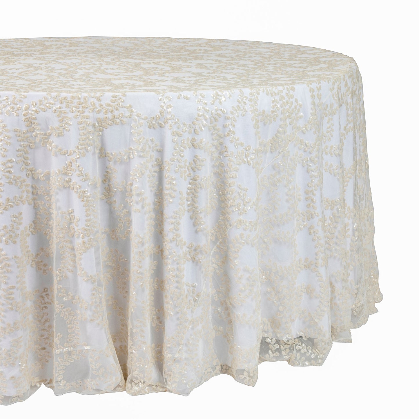 Sequin Vine Tablecloth Overlay 120" Round - Light Ivory/Off White