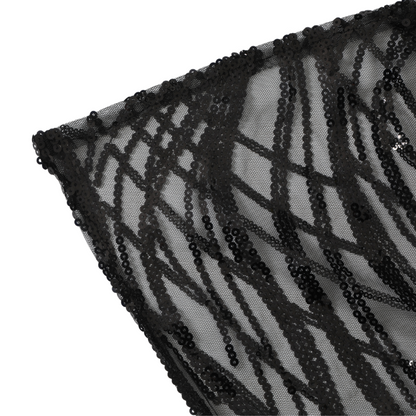 Wave Sequin Mesh Tablecloth  90"x132" Rectangular -  Black