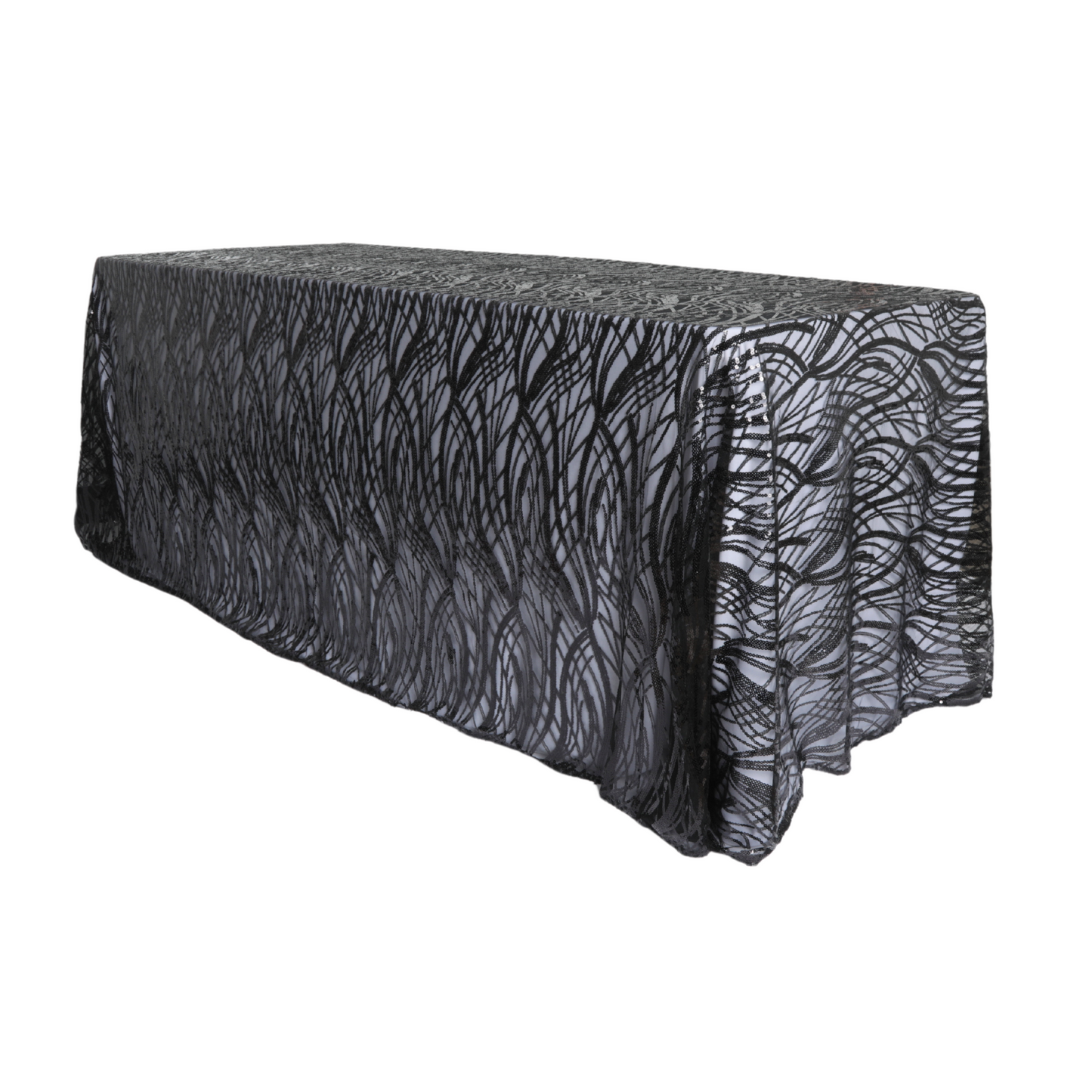 Wave Sequin Mesh Tablecloth 90"x132" Rectangular - Black