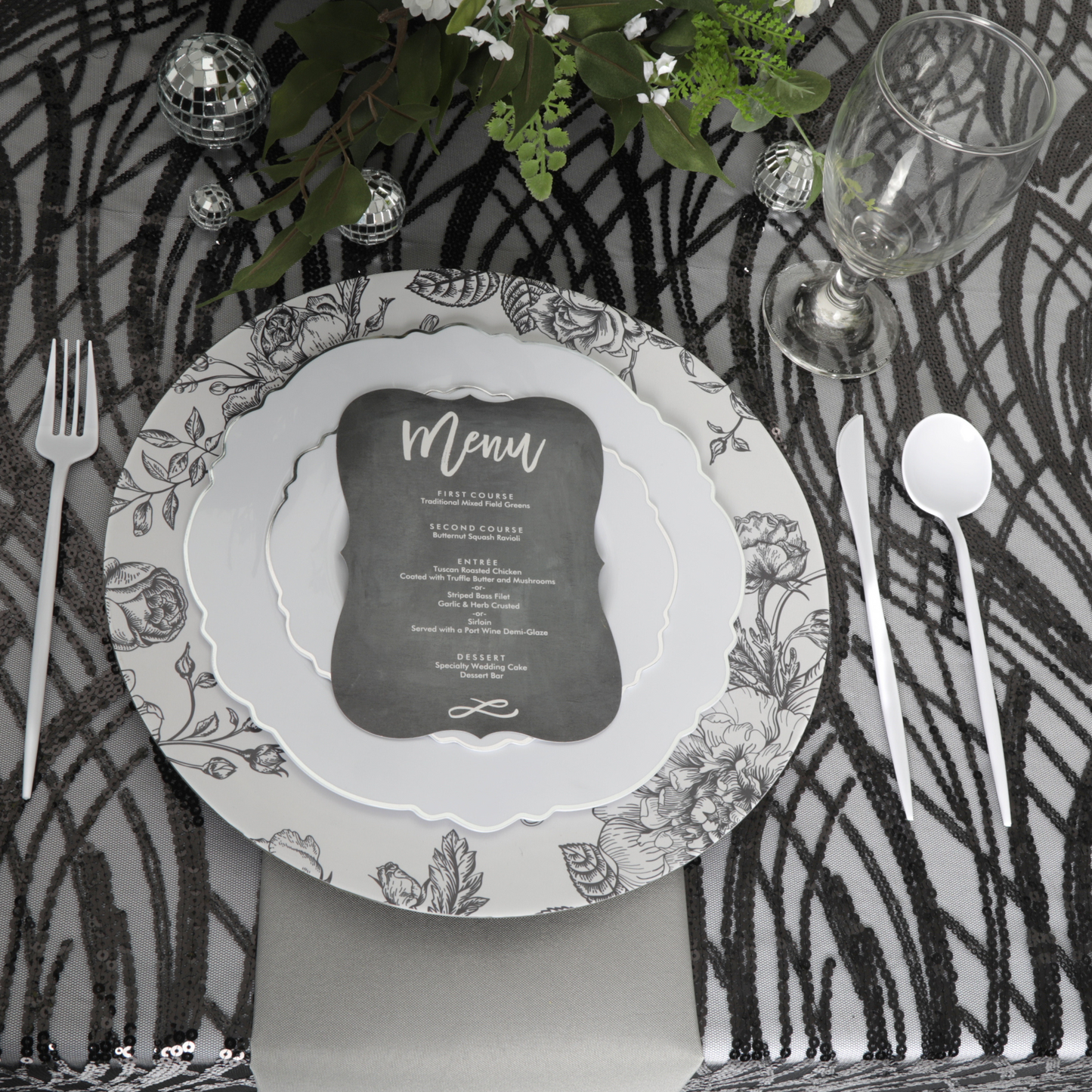 Wave Sequin Mesh Tablecloth 90"x132" Rectangular - Black