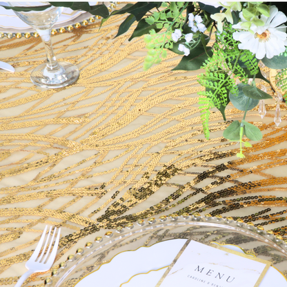 Wave Sequin Mesh Tablecloth  90"x132" Rectangular -  Gold