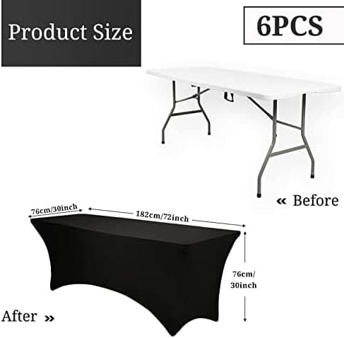6PCS 6-FT Table Cover,Spandex Elastic Tablecloth,Rectangular Cocktail Tablecloth, Anti-Wrinkle Tight Table Clothes Washable for Birthday Party/Wedding/Craft Exhibitions