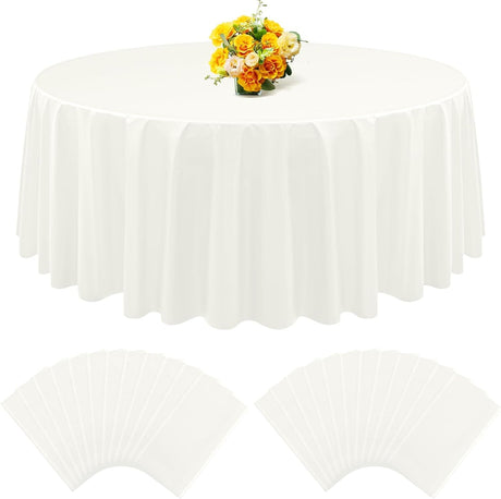 15/24/48 Pack Round Tablecloth 60/84/96 inch White Plastic Table Cloth for Round Tables, PEVA Water Resistant Disposable Tablecloth for Wedding, Parties, Holiday Dinner, Buffet, Baby Shower