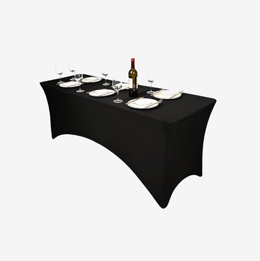 6PCS 6-FT Spandex Table Cover,Spandex Elastic Tablecloth,Rectangular Cocktail Tablecloth, Tight Anti-Wrinkle Black Table Clothes Washable for Craft Exhibitions/Wedding/Birthday Party
