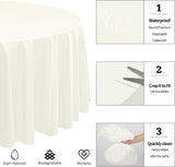15/24/48 Pack Plastic Round Tablecloth60/ 84/96 inch Ivory Disposable Round Table Covers, Premium PEVA Water Resistant Circle Plastic Tablecloth for Wedding, Parties, Holiday Dinner, Baby Shower