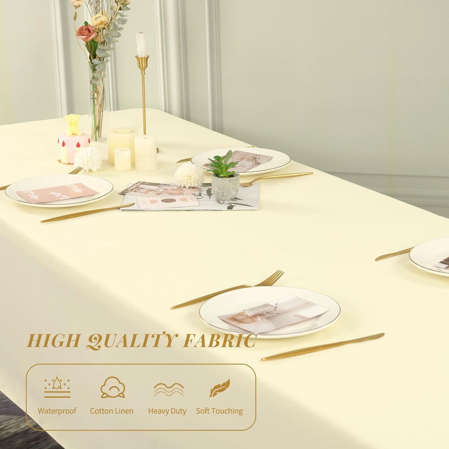 Tablecloth  Polyester Table Cloth for 6 Foot Rectangle Tables,Stain and Wrinkle Resistant Washable Fabric Table Covers Polyester Beige Table Clothes for Wedding,Party,Banquet