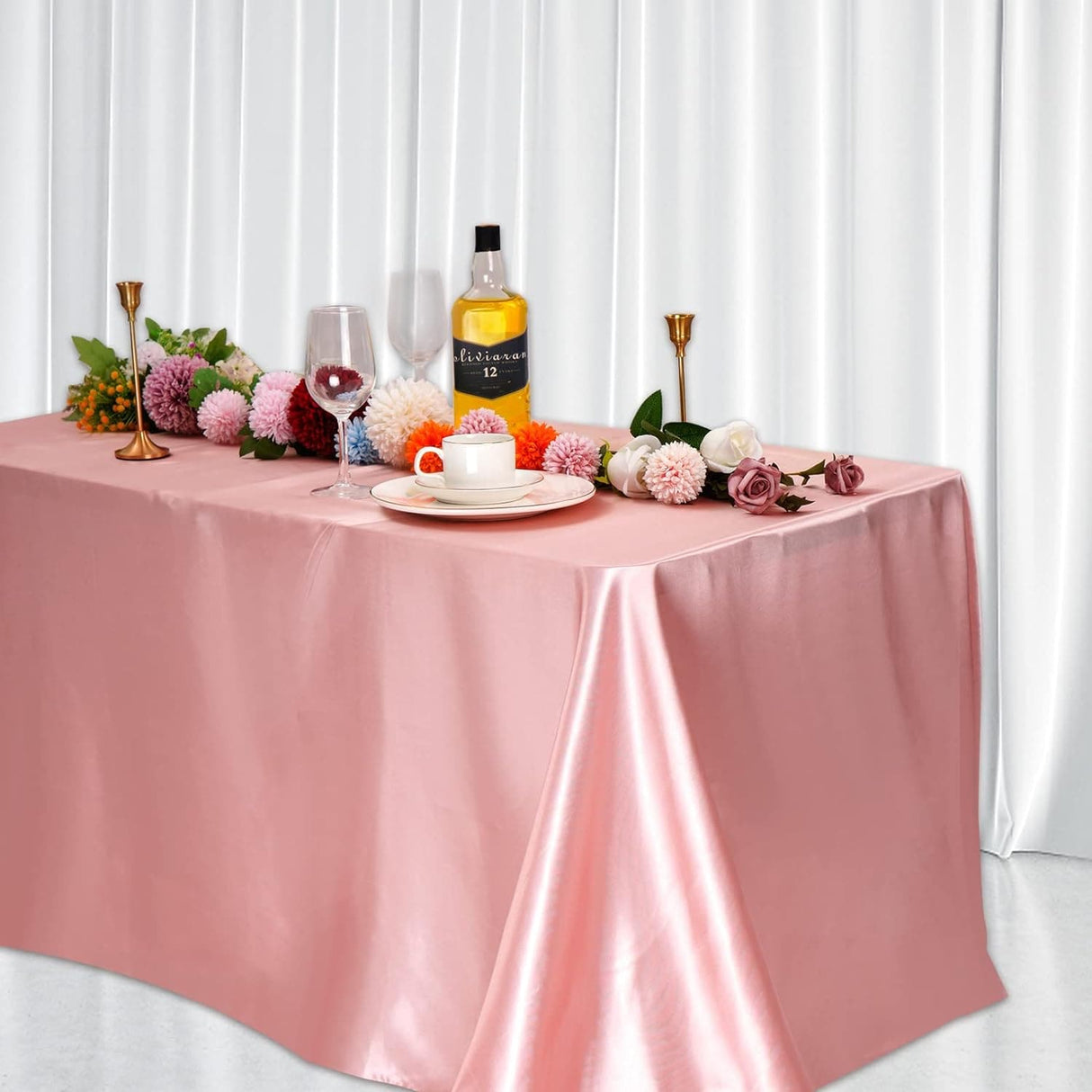 6/12 Pack Satin Tablecloth 57 x 108 Inch Overlay Satin Table Cover Premium Rectangle Bright Silk Tablecloth Smooth Fabric Table Decoration for Wedding Banquet Party Birthday Events Restaurant