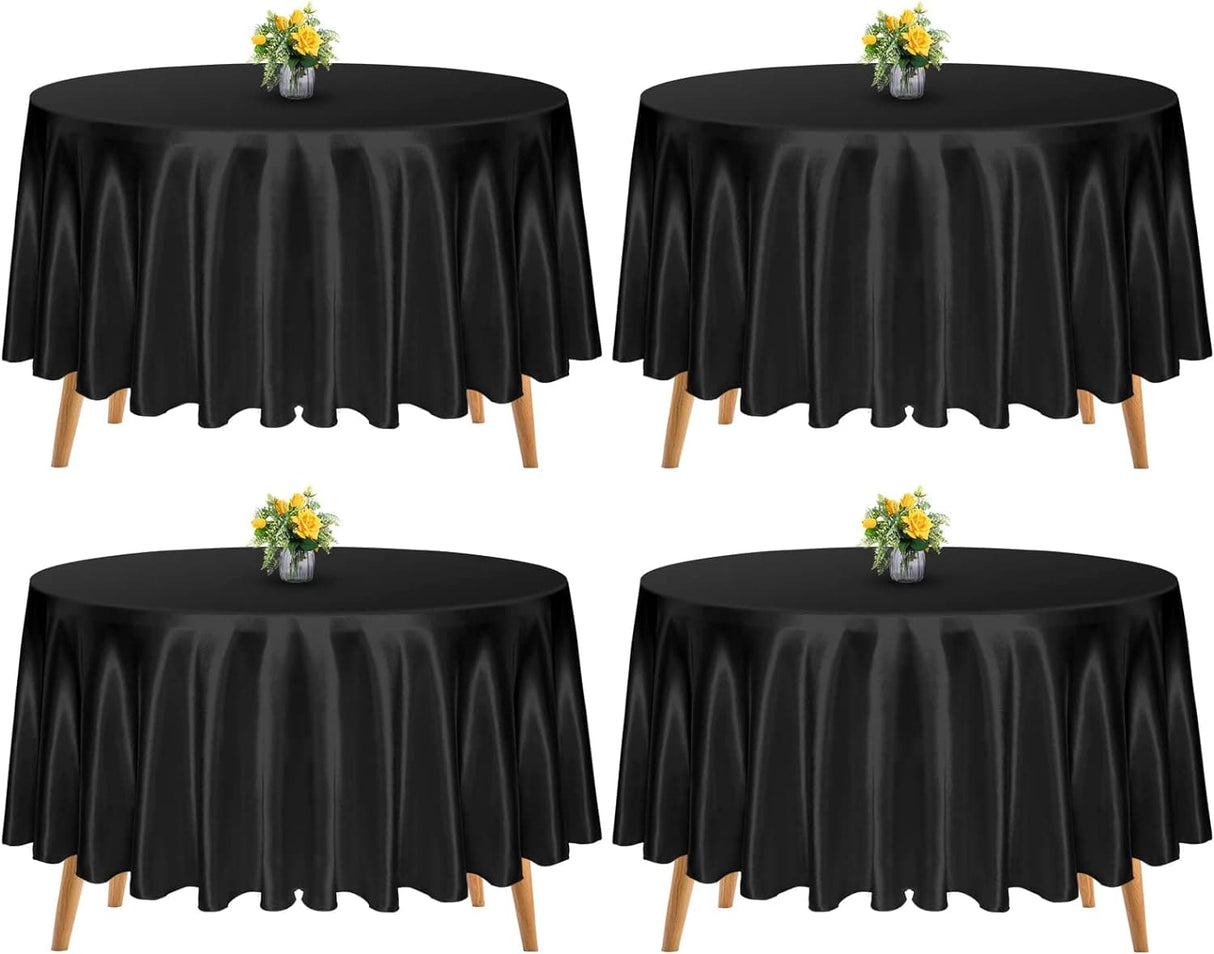 4 Packs Satin Tablecloth 108 Inch Round Silky Black Satin Tablecloth 108inch Bright Tablecloth Smooth Fabric Table Decoration for Parties Holiday Wedding Birthday Banquet