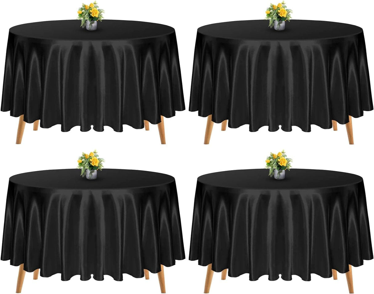 4 Packs Satin Tablecloth 108 Inch Round Silky White Satin Tablecloth 108inch Bright Tablecloth Smooth Fabric Table Decoration for Parties Holiday Wedding Birthday