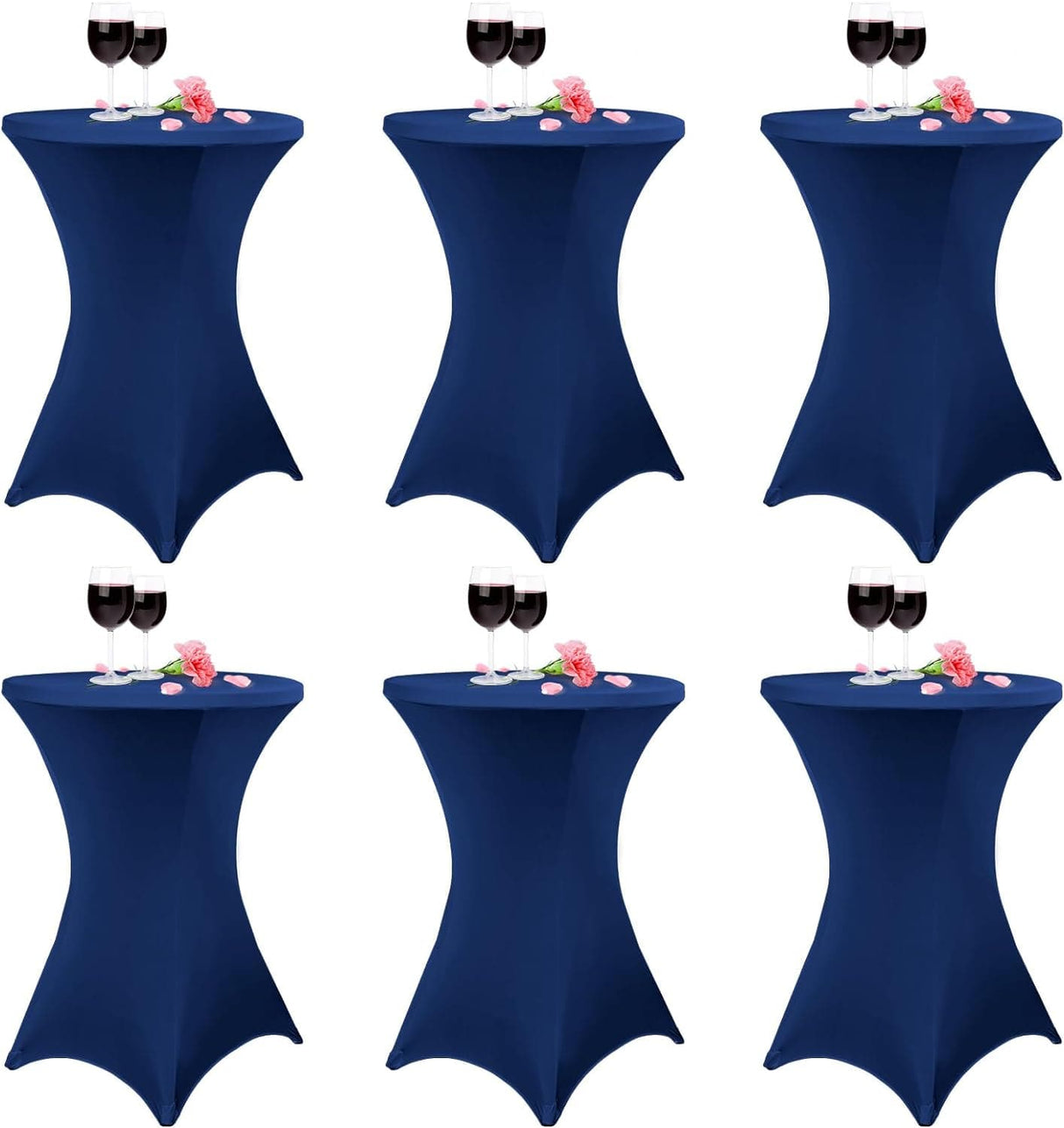 6 Pack Cocktail Spandex Stretch Square Corners Tablecloth 32"x43" Navy Fitted High Top Table, Cocktail Round Tablecloth Table Cover for Bar Wedding Cocktail Party Banquet Table