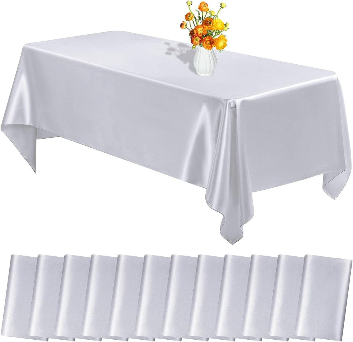 6/12 Pack Satin Tablecloth 57 x 108 Inch Overlay Satin Table Cover Premium Rectangle Bright Silk Tablecloth Smooth Fabric Table Decoration for Wedding Banquet Party Birthday Events Restaurant